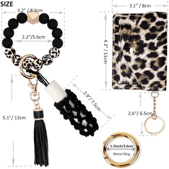 Silicone Beaded Keychain Bracelet with Wallet Lipstick Holder for Women - Picture 2 of 7